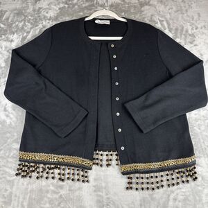 Vintage Judy Myers for Designer Times Cardigan Women's M Black Bead Trim (1068)‎